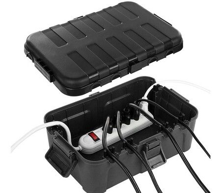 Outdoor Electrical Box (34.5*24*12cm), IP54 Waterproof Extension Cord Cover w/ 6 Cable Entry Ports, Weatherproof Connection Box , Black
