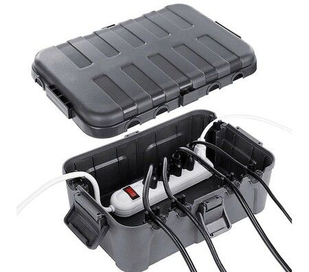 Outdoor Electrical Box (34.5*24*12cm), IP54 Waterproof Extension Cord Cover w/ 6 Cable Entry Ports, Weatherproof Connection Box , Gray