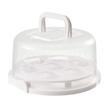 Cake Carrier with Handle, Clear Cake Keeper with Cover, Transporter Containers for Cakes, Pies, Desserts Fit Cakes Up to 8in White