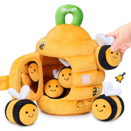 Stuffed Bee Toy Set Montessori Toys with 5 Sensory Bees Stuffed Animals,Crinkle,Rattles,Squeaker,Jingle Bells,Mirror,Kids Toy Birthday Christmas Gift