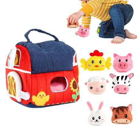 Plush Farm Toy Soft Portable Developmental Interactive Stuffed Animals Farm Animals With Carrier,For Boys Girls Kids Children
