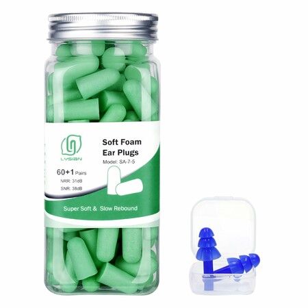 Soft Foam Earplugs 38dB SNR,60 Pairs,Disposable Noise Cancelling Ear Plugs,Shooting Range Hearing Protection Green