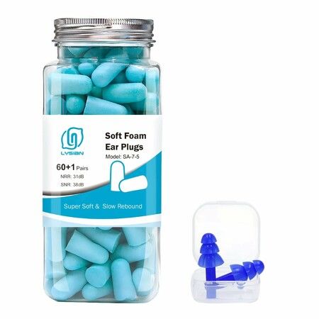 Soft Foam Earplugs 38dB SNR,60 Pairs,Disposable Noise Cancelling Ear Plugs,Shooting Range Hearing Protection Blue