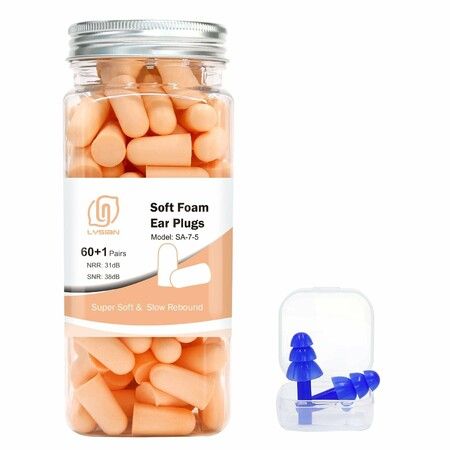 Soft Foam Earplugs 38dB SNR,60 Pairs,Disposable Noise Cancelling Ear Plugs,Shooting Range Hearing Protection Yellow