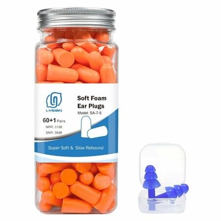 Soft Foam Earplugs 38dB SNR,60 Pairs,Disposable Noise Cancelling Ear Plugs,Shooting Range Hearing Protection Orange
