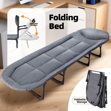 Folding Bed Cot Camping Lounger Sleeping Adjustable 6-Position Reclining Foldable Portable Outdoor Home Office Napping Temporary Guest Room 190x66cm