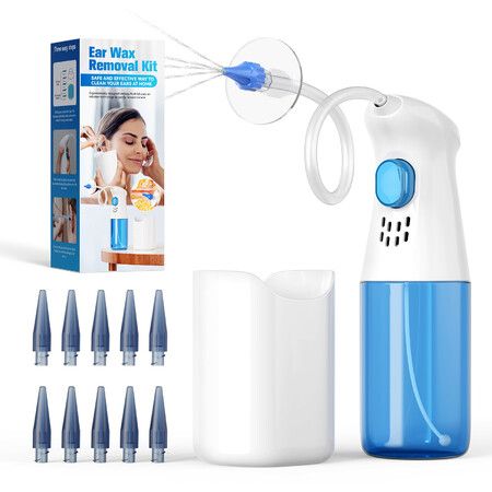 Ear Wax Removal Kit, Ear Cleaner Ear Irrigation System for Effective Ear Wax Removal, Ear Cleaning Kit Features 10 Replaceable Tips for Home Use