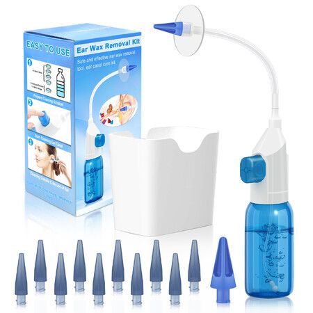 Ear Wax Removal, Ear Wax Removal Tool, Manual Ear Irrigation Flushing System, Ear Flushing Kit, Ear Cleaner System Effective to Clean Ear Built Up Wax