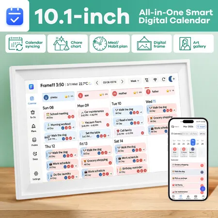 WiFi Wall Digital Calendar Planner Chore Chart Family Meal Reward Schedule Organiser 10.1 Inch Electronic Smart HD Touchscreen Display Picture Frame