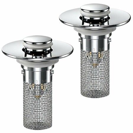 2PCS Bathroom Sink Stopper Hair Catcher,Pop Up Sink Drain Stopper with Strainer,Universal Drain Plug,Sink Drain Cover with Basket