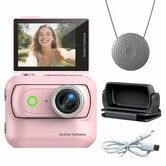 4K Mini Action Camera With 2 Inch Flip Screen,Magnetic Thumb Cam For Fpv,Anti-Shake Sports Video Camera With Neck Strap,Wearable Camera Color Pink