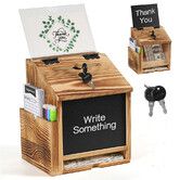 Suggestion Box with 10 Suggestion Cards, Wood Donation Box with Slot and Lock Prayer Boxes for Fundraising Tip Drop Ballot Boxes for Church Office