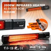 Maxkon 2000W Carbon Fibre Infrared Heater Outdoor Indoor Electric Space Patio Room Bar Energy Efficient Warmer Instant Heating Remote Wall Waterproof