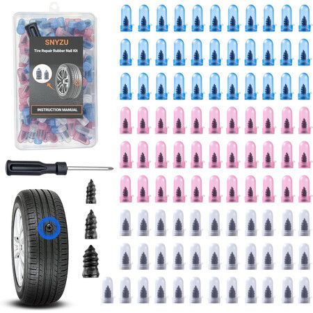 100PCS Tire Repair Rubber Nail Kit,Premium Spiral Screw-in Tire Plugs with 2 Sizes,Emergency Roadside Flat Tire Fix Tool
