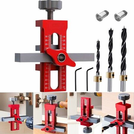 2-in-1 Cabinet Door Mounting Jig,Adjustable Aluminium Alloy Hinge Installation Positioner,Precision Drilling Guide for Frameless Cabinets,DIY Tool