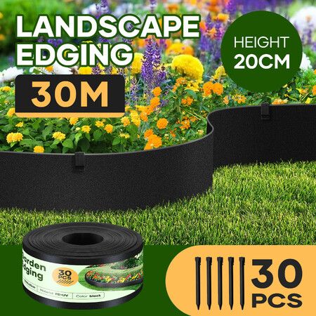 30mx20cm Garden Edging Lawn Border Landscape Edge Flexible DIY Fence Barrier Path Driveway Yard Plant Grass Flower Bed Support UV Resistant Roll Kit