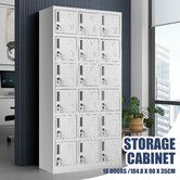 18 Doors Locker Cabinet Steel Storage Cupboard Metal File Organiser Home Office School Gym Garage Dorm Student Employee Staff Locks Card Slots 184.8cm