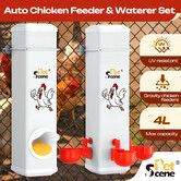 Chicken Bird Feeder Water Dispenser Automatic Waterer Poultry Food Drinker 4L Auto Gravity Fed Hen Chook Chick Duck Feeding Drinking Cups Coop Run PVC