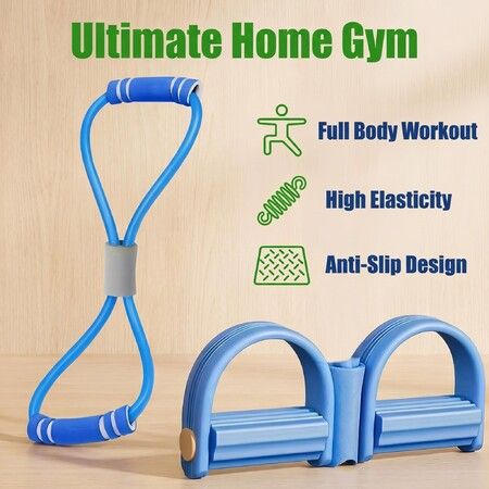 Fitness Resistance Bands Set with 6 Tube Pedal Ankle Puller and Figure 8 Exercise Bands,Fitness Equipment For Training,Home Gym,Yoga & Pilates Blue
