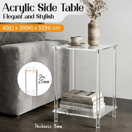 Modern Bedside Table Acrylic Nightstand Sofa Bed Side End Coffee Lamp Storage Display Shelf Stand Small Lounge Bedroom Sitting Living Room Furniture