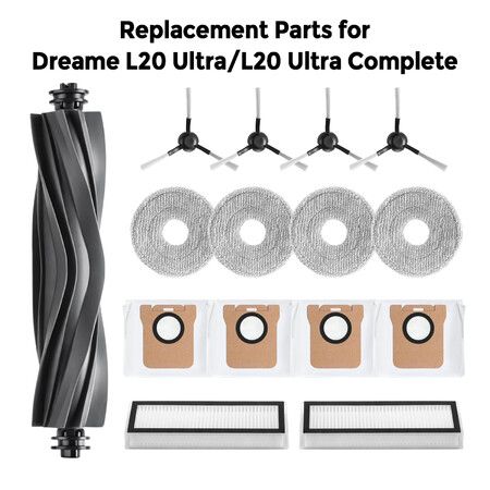 15Pcs Replacement Parts for Dreame L20 Ultra Complete L30s Ultra Robot Vacuum Cleaner Accessories Kit Main Side Brushes HEPA Filters Mop Pads Dust Bags
