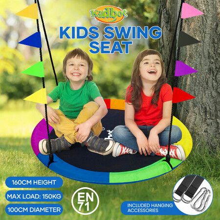 Kidbot 100cm Tree Swing Seat for Kids Outdoor Indoor Round Flying Saucer Play Set Outsides Garden Hanging Chair Camping Nest Straps Carabiners 150kg