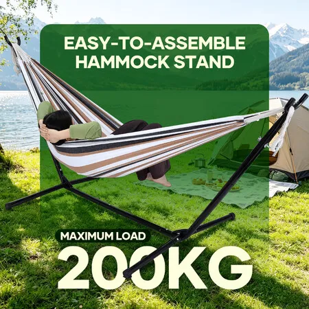 Double Hammock with Steel Stand 2 Person Outdoor Garden Camping Comfortable Swinging Bed Freestanding Backyard Lounger Portable Travel Carry Bag 200KG