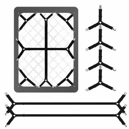 6Pcs Bed Sheet Straps, Adjustable Mattress Sheet Clips to Keep Sheets in Place, Heavy Duty Elastic Fasteners for Corners, Fits All Bed Sizes, Black