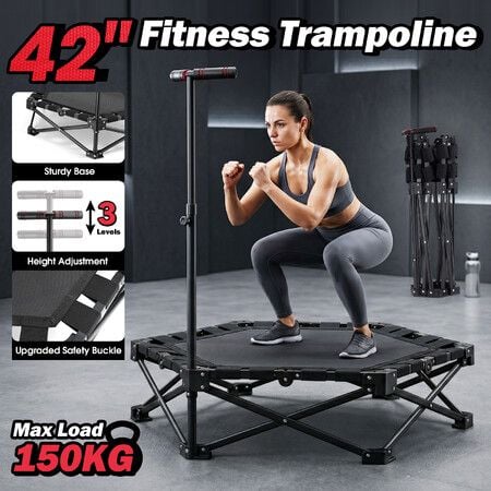 42” Foldable Trampoline with Adjustable Handlebar 150kg Mini Bungee Rebounder Jumping Rebounding Exercise Home Gym Cardio Workout Fitness Equipment