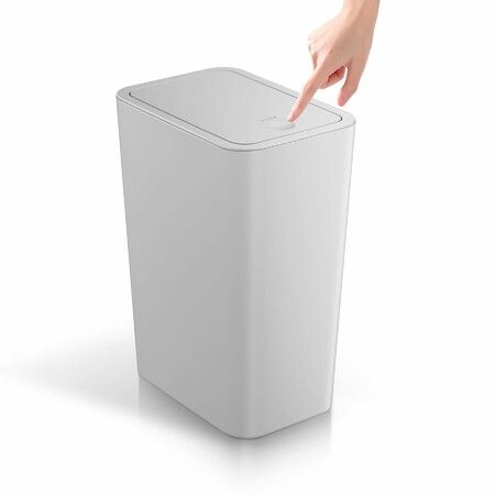 Bathroom Trash Can with Lid,15 Liter Small Garbage Can,Press Top Bin,Plastic Wastebasket with Pop-Up Lid (Grey)