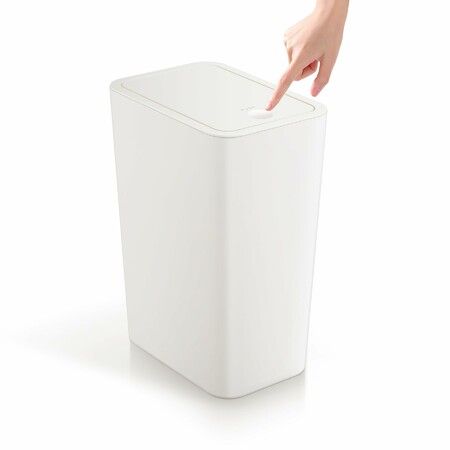 Bathroom Trash Can with Lid,15 Liter Small Garbage Can,Press Top Bin,Plastic Wastebasket with Pop-Up Lid (White)