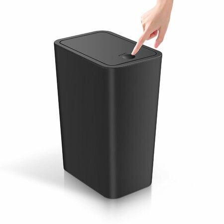 Bathroom Trash Can with Lid,15 Liter Small Garbage Can,Press Top Bin,Plastic Wastebasket with Pop-Up Lid (Black)