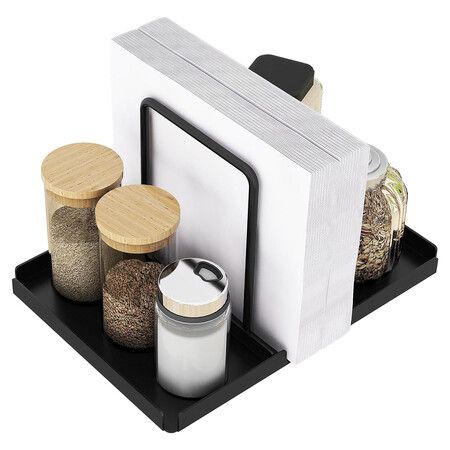 Napkin Holder for Table, Metal Napkin Holder with Salt and Pepper Shakers Caddy, Standing Paper Napkin Storage for Kitchen Dining Table Decor
