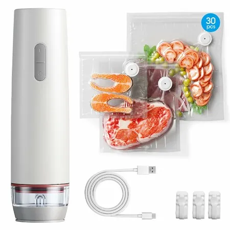 Cordless Handheld Food Vacuum Sealer Machine with Visible Water Tank,Portable One Touch Vacuum Sealer Including 30 Reusable Storage Bags for Kitchen Food