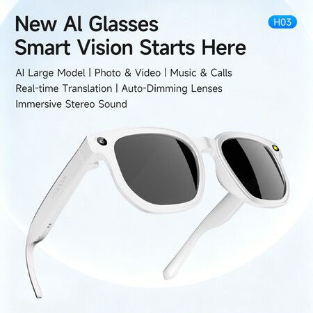 AI Smart Glasses Bluetooth 5.3 Calling Music Touch Voice Assistant AI Translation Real-Time Language Converter 8MP Camera 16GB Memory  Gift COL Black