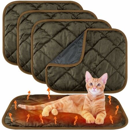 4 Pack Self Warming Pet Mat, Heat Reflect No Electric Thermal Pad Washable Anti-Slip Soft Bed Blanket for Dog Cat Small Pets(19x28 Inch,Coffee)