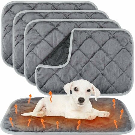 4 Pack Self Warming Pet Mat, Heat Reflect No Electric Thermal Pad Washable Anti-Slip Soft Bed Blanket for Dog Cat Small Pets(19x28 Inch,Gray)