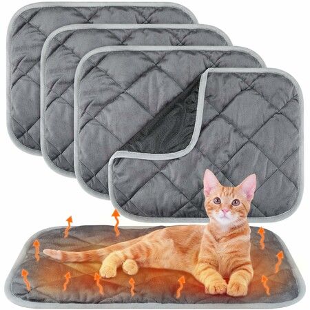 4 Pack Self Warming Pet Mat, Heat Reflect No Electric Thermal Pad Washable Anti-Slip Soft Bed Blanket for Dog Cat Small Pets(16x20 Inch,Gray)