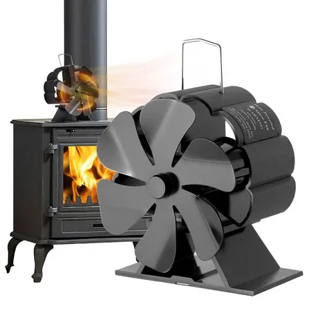 6 Blade Heat Powered Stove Fan,Eco Fireplace Fan For Wood Log Burner Gas Pellet Heater,Quiet Efficient Warm Air Distribution Eco-Fan,Black
