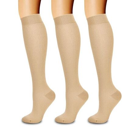 3 Pack Compression Socks for Women & Men Circulation 15-20 mmHg is Best Support for Running Cycling Athletic Sports L/XL (Nude)