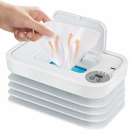 Baby Wipes Warmer,USB Powered 3-Temp Heated Wipe Dispenser with Night Light,Portable Folding Design Wet Napkin Heater for Home Travel,Color White
