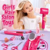22Pc Kids Hair Salon Toys Set Toddlers Girls Pretend Dress Up Beauty Hairstylist Play Toy Hairdryer Straightener Curling Flat Scissors Barber Apron