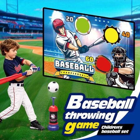 Kids Baseball Training Target Mat Game Set Childrens Soccer Pitching Practice Toy Backyard Garden Outdoor Active Sport 2-in-1 Tee Ball Football Kit