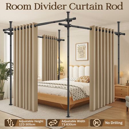 Room Divider Curtain Rod Kit No Drill Floor to Ceiling Adjustable Wall Tension Pole Privacy Separator Temporary Partition Office Living Sitting Lounge