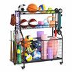Sports Ball Storage Trolley Garage Gym Equipment Organiser Rolling Steel Rack Cart Basketball Football Yoga Mats Hooks Toys Bins Lockable Wheels Black