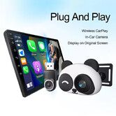 Cordless CarPlay Adapter with 1080P Rear Seat Camera, 150 Degree Night Vision Split Screen for Factory Car Screen, Backseat & Pet Monitoring