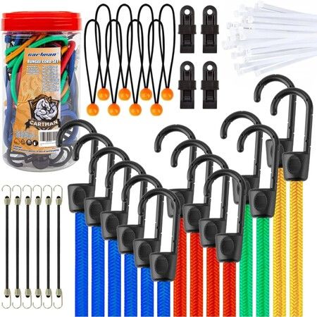 32Pcs Bungee Cords With Hooks Set In Storage Jar,Heavy Duty Elastic Ropes Assorted Sizes,Includes Ball Bungees & Tarp Clips For Hand Truck,Cargo