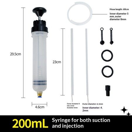 200cc Kit  60cm Manual Oil Change Fluid Extractor Pump Suction Injection Syringe PVC Tube Leak-Proof Airtight for Car Brake Gear Transmission
