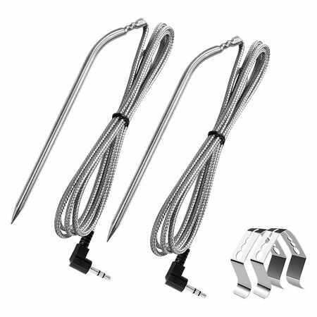 2 Pcs Replacement Part for Camp Chef Meat Probes, Smoker Grill Temperature Sensor, Pellet Grills Accessories with Stainless Steel Probe Clip 2 PCS