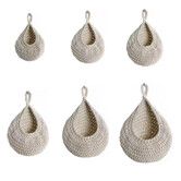6PCS White Cotton Rope Boho Teardrop Hanging Fruit Baskets for Kitchen Handwoven Wall Planters Hooks Green Basket Decor Vegetable Storage Bag